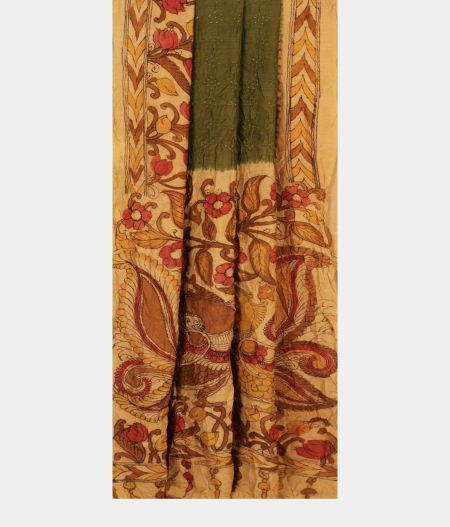 Green Bandhani Tussar Saree T2457362