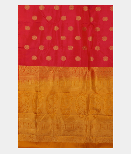 Pinkish Orange Handwoven Kanjivaram Silk Saree T2432194
