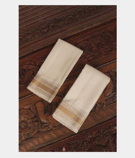 Off White Handwoven Kanjivaram Silk Dhoti and Vastharam T250690-image