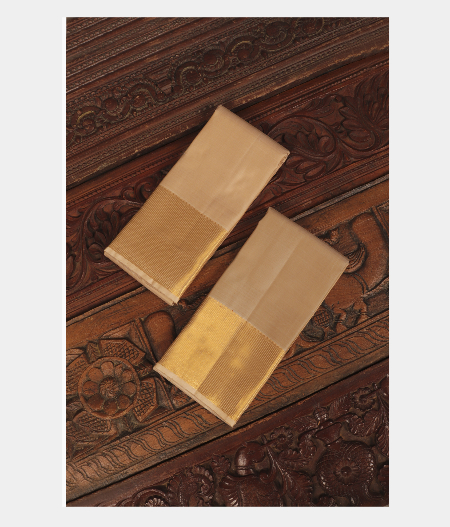 Beige Handwoven Kanjivaram Silk Dhoti and Vastharam T251568-image