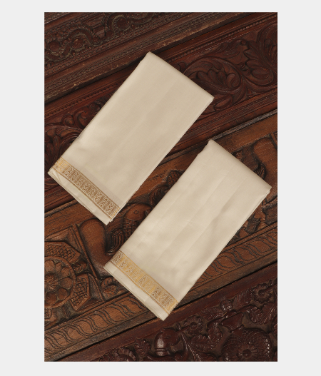 White Handwoven Kanjivaram Silk Dhoti and Vastharam T251577-image