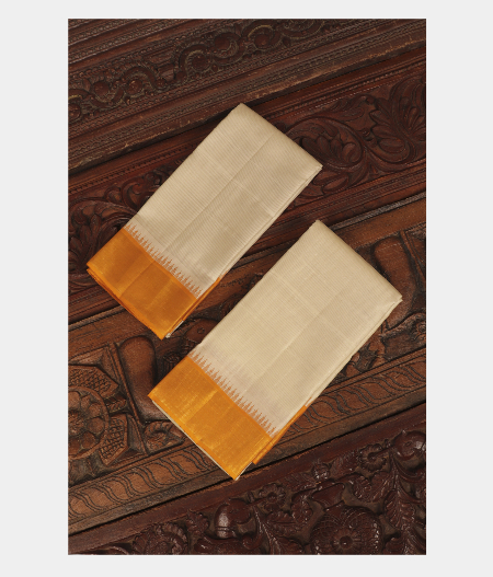 Cream Handwoven Kanjivaram Silk Dhoti and Vastharam T250150-image
