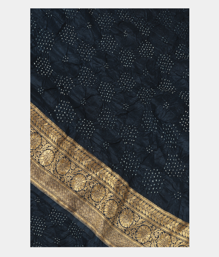 Dark Blue Bandhani Gajji Silk Saree T250307-image