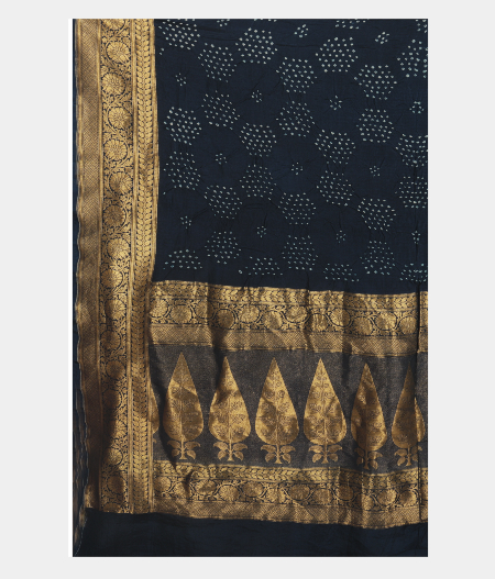 Dark Blue Bandhani Gajji Silk Saree T2503074