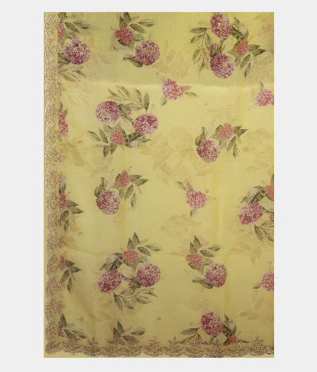 Yellow Kora Organza Embroidery Saree T2506474