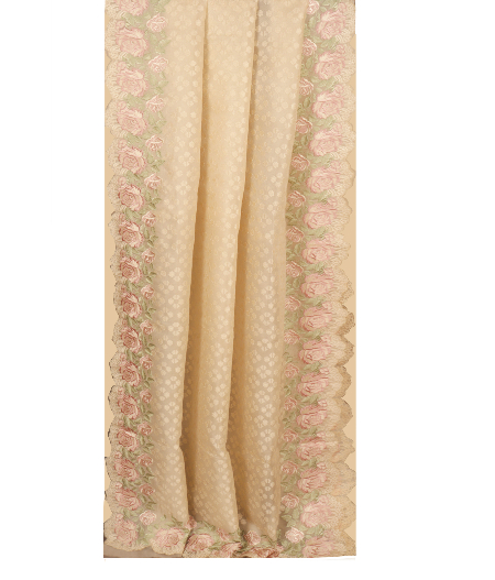 Cream Yellow Kora Organza Embroidery Saree T2208932