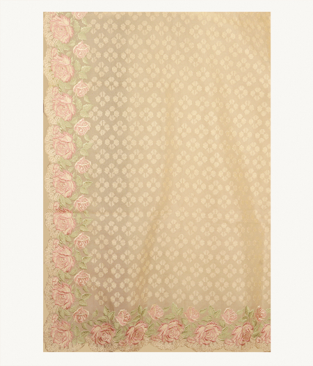 Cream Yellow Kora Organza Embroidery Saree T2208934