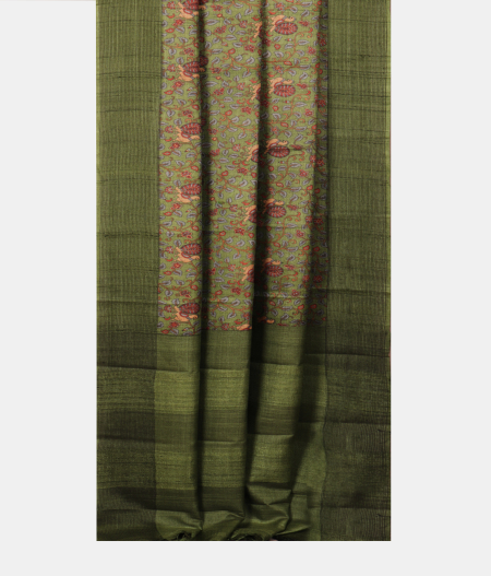 Green Tussar Printed Saree T2513402