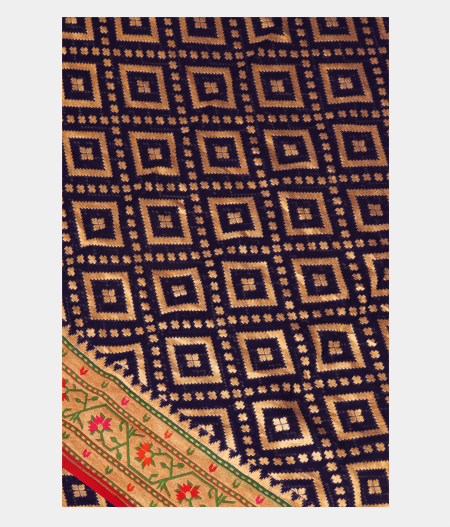 Navy Blue Banaras Georgette Silk Saree with Paithani Border T252586-image