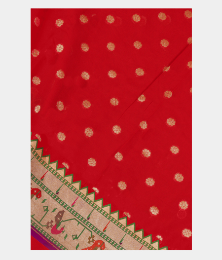 Red Banaras Georgette Silk Saree with Paithani Border T252592-image