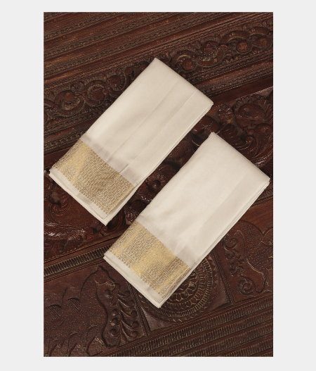 White Handwoven Kanjivaram Silk Dhoti and Vastharam T250136-image