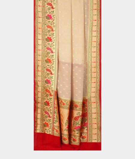Off-White Banaras Georgette Silk Saree with Paithani Border T2525932