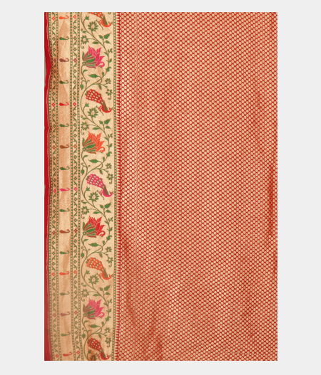 Off-White Banaras Georgette Silk Saree with Paithani Border T2525933