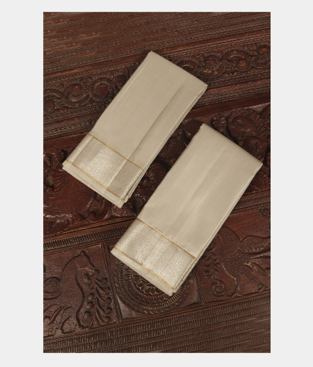 Grey Handwoven Kanjivaram Silk Dhoti and Vastharam T250134-image