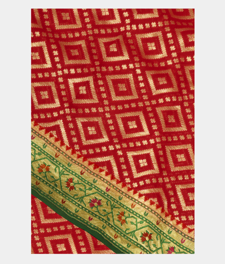 Red Banaras Georgette Silk Saree with Paithani Border T252580-image