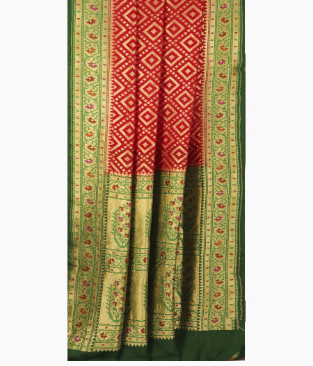 Red Banaras Georgette Silk Saree with Paithani Border T2525802