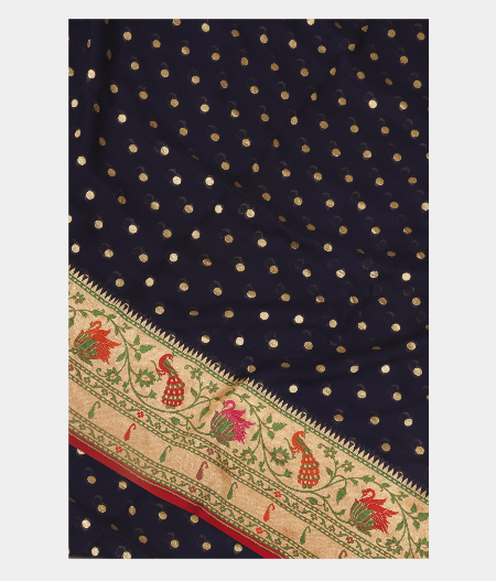 Navy Blue Banaras Georgette Silk Saree with Paithani Border T252597-image