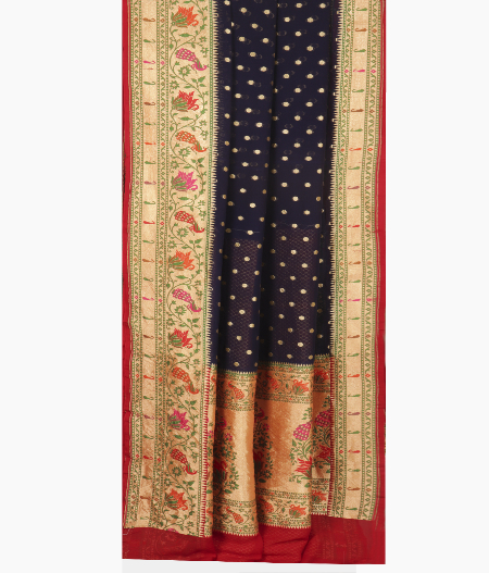 Navy Blue Banaras Georgette Silk Saree with Paithani Border T2525972
