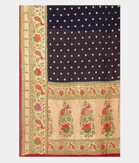 Navy Blue Banaras Georgette Silk Saree with Paithani Border T2525974