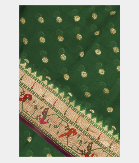 Bottle Green Banaras Georgette Silk Saree with Paithani Border T252591-image