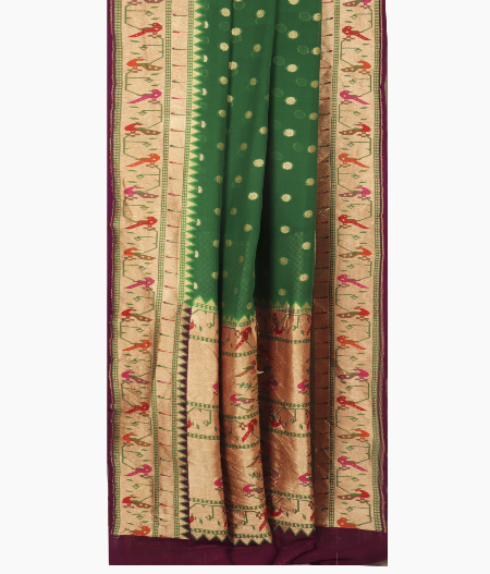 Bottle Green Banaras Georgette Silk Saree with Paithani Border T2525912