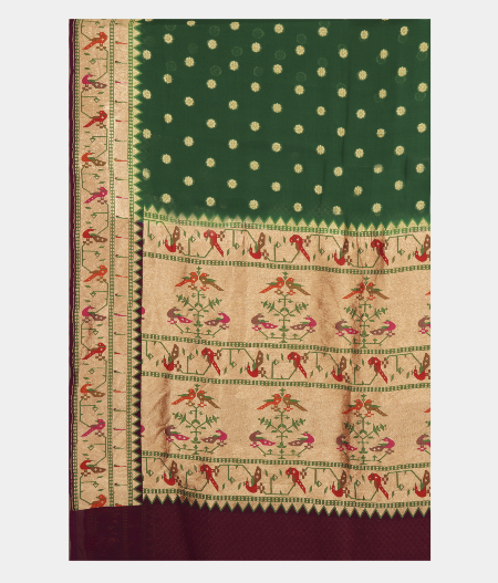 Bottle Green Banaras Georgette Silk Saree with Paithani Border T2525914