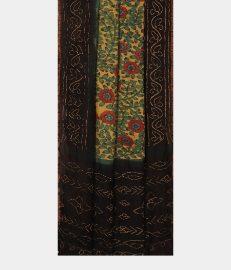 Beige Bandhani Tussar Saree T2518312