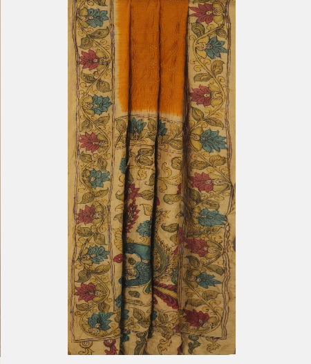 Yellow Bandhani Tussar Saree T2457342