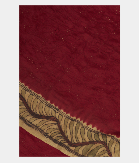 Red Bandhani Tussar Saree T245743-image