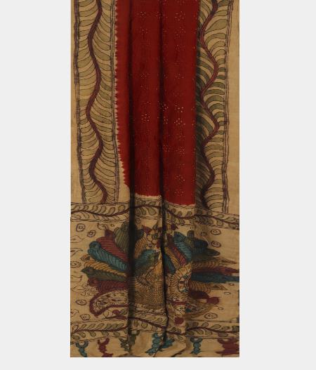 Red Bandhani Tussar Saree T2457432