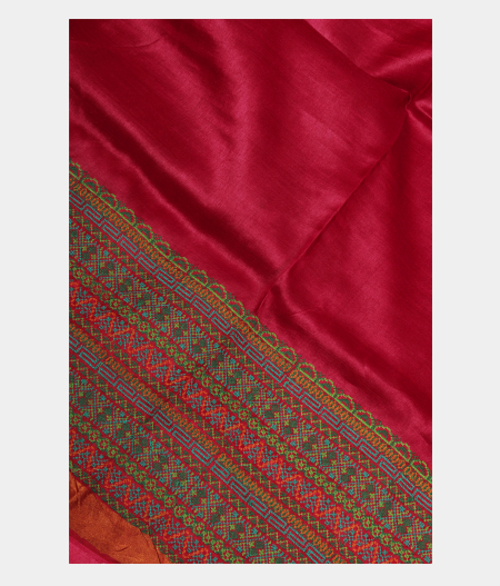 Magenta Tussar Embroidery Saree T251546-image