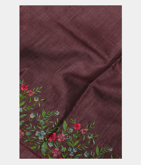 Lilac Purple Tussar Embroidery Saree T251513-image