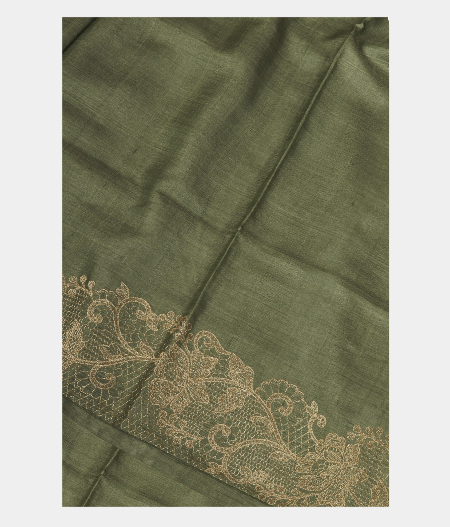 Greenish Grey Tussar Embroidery Saree T251538-image