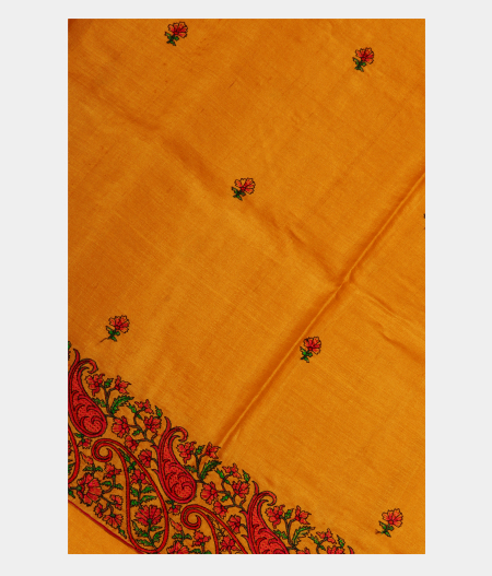 Yellow Tussar Embroidery Saree T251509-image