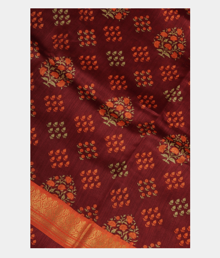 Burgundy Soft Tussar Printed Saree T252660-image