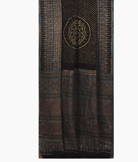 Black Bandhani Ajrakh Saree T2517992