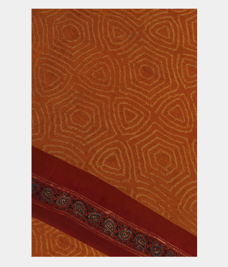 Rust Bandhani Ajrakh Saree T251806-image