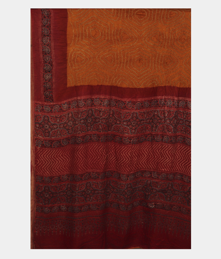 Rust Bandhani Ajrakh Saree T2518064