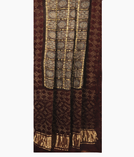 Brown Bandhani Gajji Silk Saree T2518082