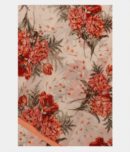 White Chiffon Printed Silk Saree T221789-image