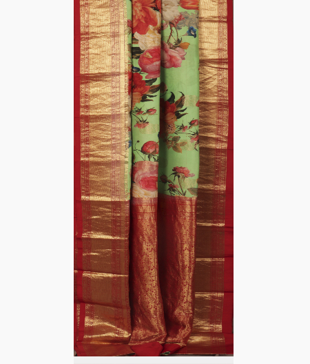 Light Green Printed Soft Silk Saree T2489572