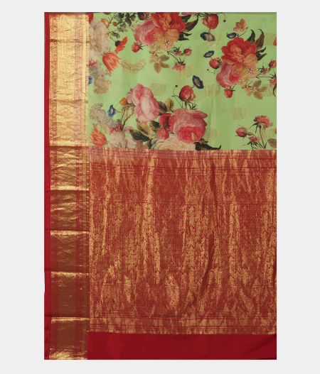 Light Green Printed Soft Silk Saree T2489574