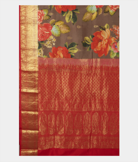 Grey Printed Soft Silk Saree T2408724