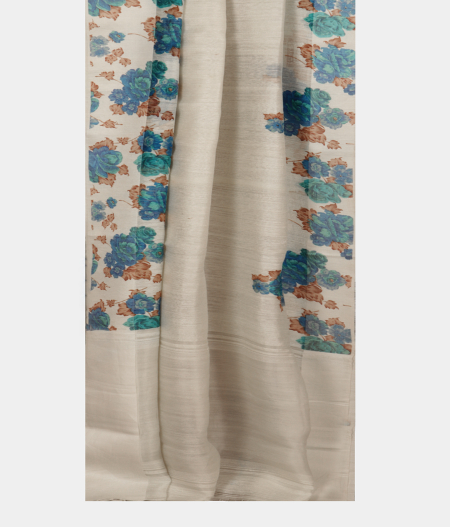 White Tussar Printed Saree T997102