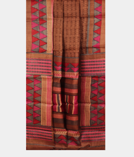 Brown Tussar Printed Saree T2043782