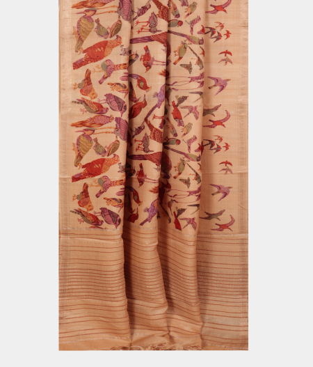 Beige Tussar Printed Saree T1908602