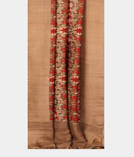 Beige Tussar Printed Saree T1507412