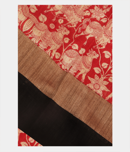 Red Tussar Printed Saree T44071-image