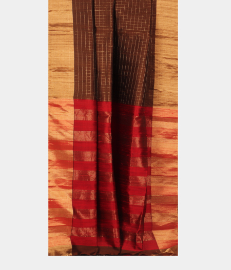 Brown Woven Raw Silk Saree T2402562