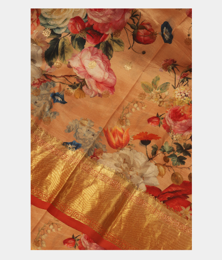 Dark Peach Printed Soft Silk Saree T248958-image